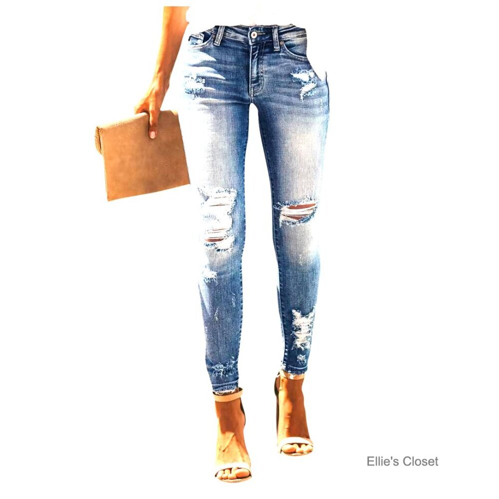High Waisted Skinny Stretch Ripped Jeans Distressed Denim Pants